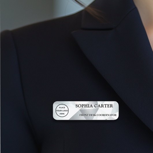 Modern Silver Geometric Name Badge Custom 名札