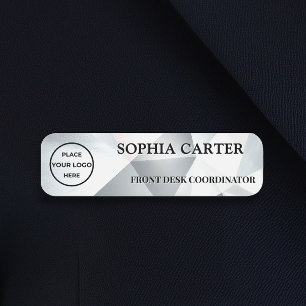 Modern Silver Geometric Name Badge Custom 名札