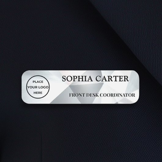 Modern Silver Geometric Name Badge Custom 名札