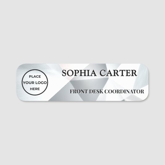 Modern Silver Geometric Name Badge Custom 名札 (正面)