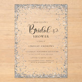 Modern Silver Glitter Bridal Shower  アクリル招待状 (正面)