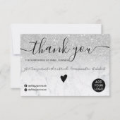 Modern silver glitter marble order thank you サンキューカード (正面)