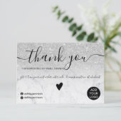 Modern silver glitter marble order thank you サンキューカード (スタンド正面)