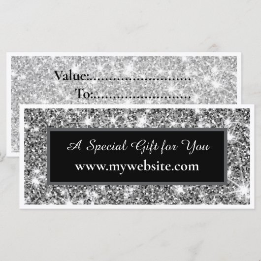 Modern Silver Glitter Salon Gift Note Card (正面/裏面)