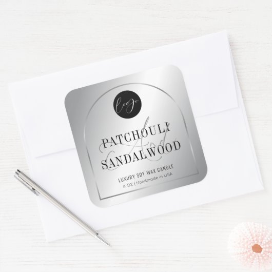 Modern Silver Logo Product Packaging Candles Label スクエアシール (封筒)