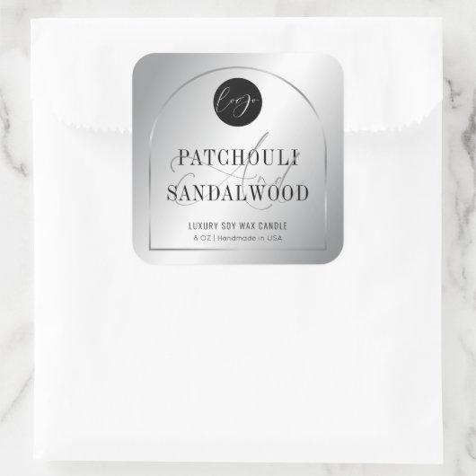 Modern Silver Logo Product Packaging Candles Label スクエアシール (バッグ)