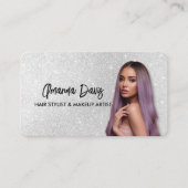 Modern Silver Makeup Photo QR Code Logo 名刺 (正面)