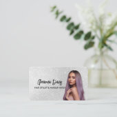 Modern Silver Makeup Photo QR Code Logo 名刺 (スタンド正面)