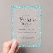 Modern Silver Mint Glitter Bridal Shower  アクリル招待状 (インサイチュ (ポータブル))