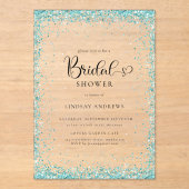 Modern Silver Mint Glitter Bridal Shower  アクリル招待状 (正面)