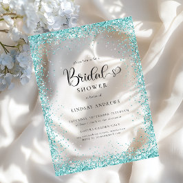 Modern Silver Mint Glitter Bridal Shower  アクリル招待状