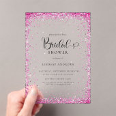 Modern Silver Pink Glitter Bridal Shower  アクリル招待状 (インサイチュ (ポータブル))