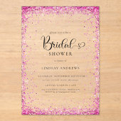 Modern Silver Pink Glitter Bridal Shower  アクリル招待状 (正面)