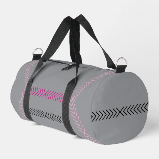Modern Silver  Pink Sripe Travel Duffle Bag  ダッフルバッグ (左コーナー)