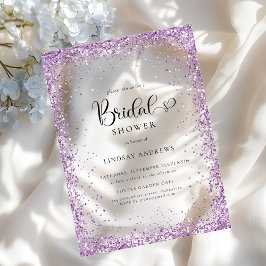 Modern Silver Purple Glitter Bridal Shower  アクリル招待状