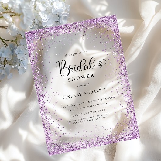 Modern Silver Purple Glitter Bridal Shower  アクリル招待状