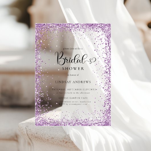 Modern Silver Purple Glitter Bridal Shower  アクリル招待状