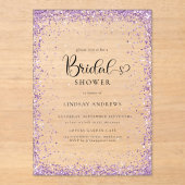 Modern Silver Purple Glitter Bridal Shower  アクリル招待状 (正面)