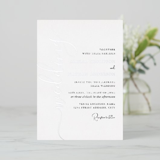 Modern Silver Script Wedding  箔招待状 (立ち正面)