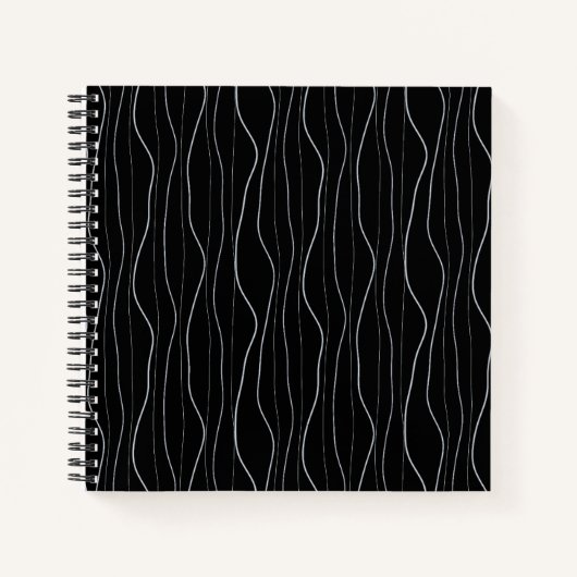 Modern Silver Wavy Lines Pattern ノートブック (正面)