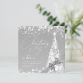 MODERN Silver Winter Christmas Tree Bow Party 招待状 (スタンド正面)