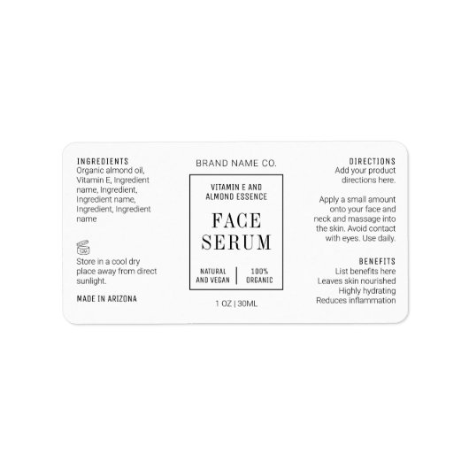 Modern Simple 1 OZ 30ML Dropper Bottle Label ラベル (正面)