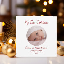 Modern Simple 1st Christmas Cute Baby Girl Photo 