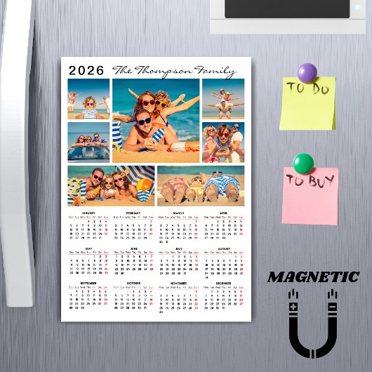 Modern Simple 2026 Calendar Photo Collage Magnet