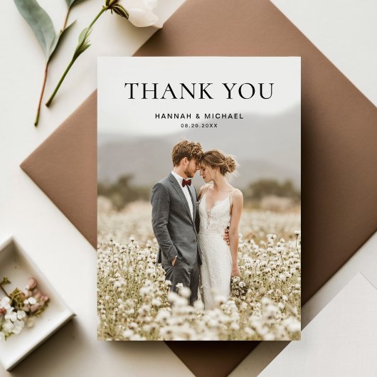 Modern Simple 2 Photo Wedding Thank You Card サンキューカード
