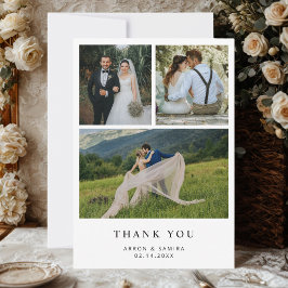 Modern Simple 4 Photo Wedding Thank You Card  サンキューカード