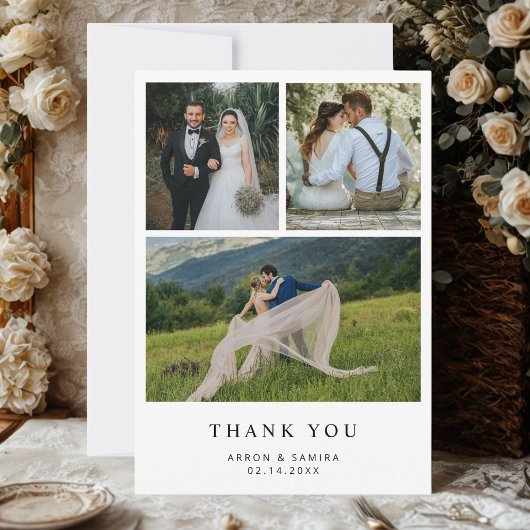 Modern Simple 4 Photo Wedding Thank You Card  サンキューカード