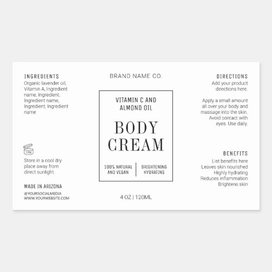 Modern Simple 4OZ Cosmetic Bottle Wraparound Label 長方形シール (正面)