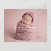 Modern Simple Baby Birth Photo Announcement ポストカード (正面)