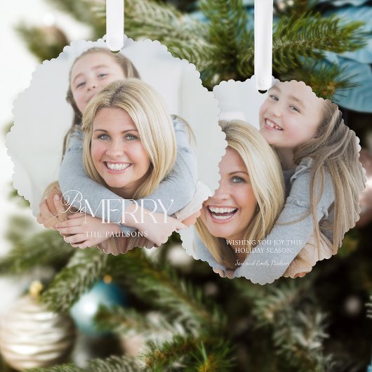 Modern Simple Be Merry Typography 1 Photo オーナメントカード