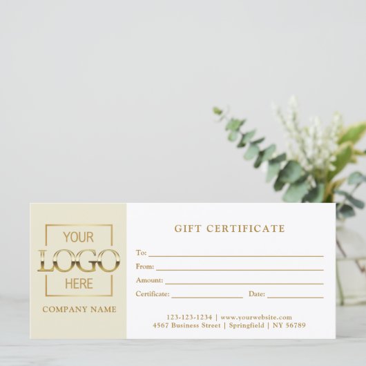 Modern Simple Beige Business Logo Gift Certificate (スタンド正面)