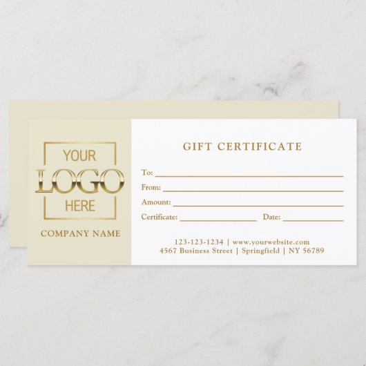 Modern Simple Beige Business Logo Gift Certificate (正面/裏面)
