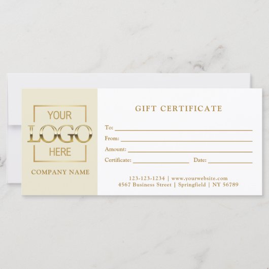 Modern Simple Beige Business Logo Gift Certificate (正面)