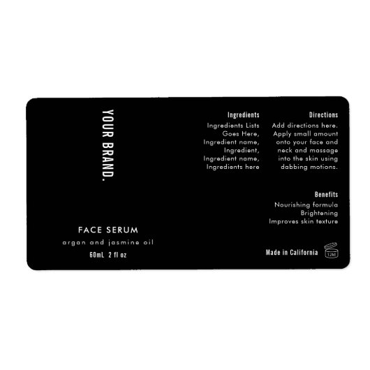 Modern Simple Black 2 OZ Dropper Bottle Label ラベル (正面)