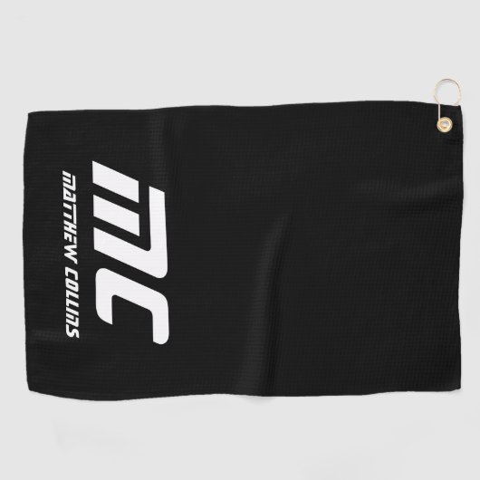 Modern Simple Black and White Masculine Monogram ゴルフタオル (横)
