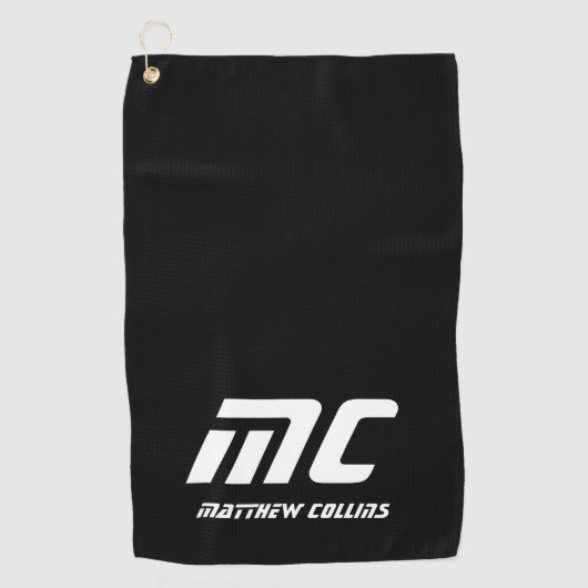 Modern Simple Black and White Masculine Monogram ゴルフタオル (正面)
