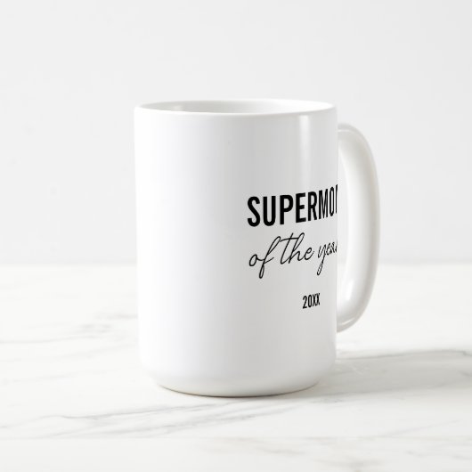 Modern Simple Black and White Script Supermom コーヒーマグカップ (正面右)