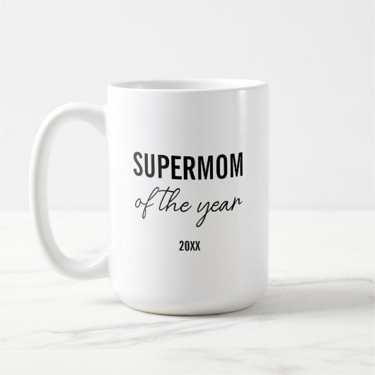 Modern Simple Black and White Script Supermom コーヒーマグカップ (左)