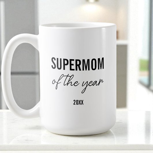 Modern Simple Black and White Script Supermom コーヒーマグカップ