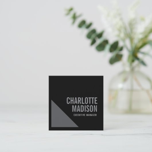 Modern Simple Black Grey Trendy Minimalist Plain スクエア名刺 (スタンド正面)