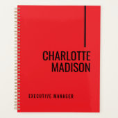 Modern Simple Black Red Minimalist Bold Text Name プランナー手帳 (正面)