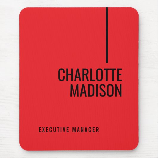 Modern Simple Black Red Minimalist Bold Text Name マウスパッド (正面)