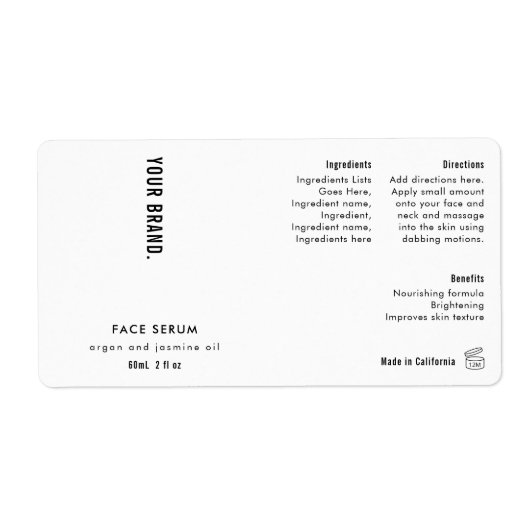 Modern Simple Black White 2oz Dropper Bottle Label ラベル (正面)