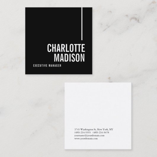 Modern Simple Black White Trendy Minimalist Plain  スクエア名刺 (正面/裏面)