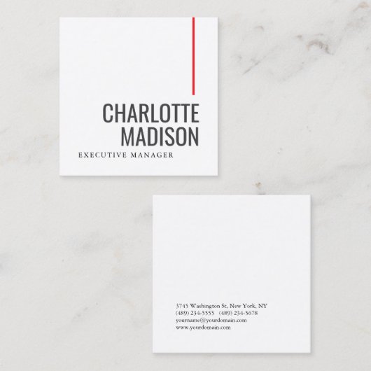 Modern Simple Black White Trendy Minimalist Plain  スクエア名刺 (正面/裏面)