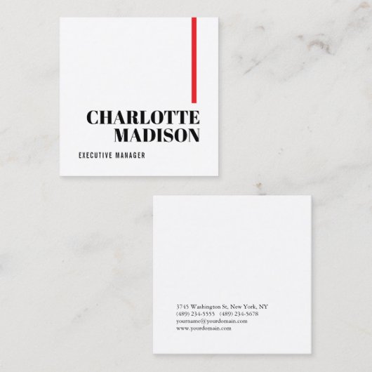 Modern Simple Black White Trendy Minimalist Plain  スクエア名刺 (正面/裏面)